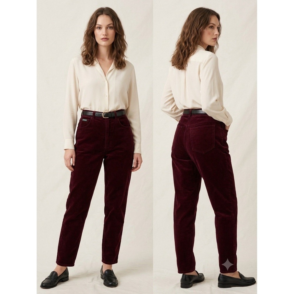 Lauren Ralph Lauren Velvet Tapered‎ Pants Women Size 6 Maroon Red Wine Vintage
